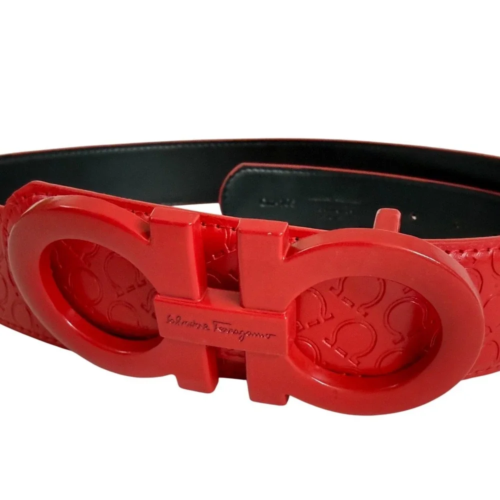 Salvatore Ferragamo Red Gancini Belt‎ Sz 105 Italy Women's Leather